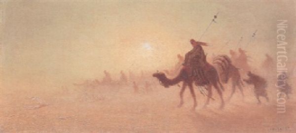 Crossing The Desert Oil Painting by Charles Theodore (Frere Bey) Frere