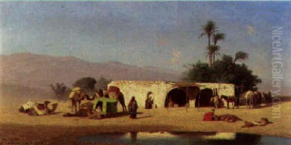 Khan Aux Environs De Beyrouth Oil Painting by Charles Theodore (Frere Bey) Frere