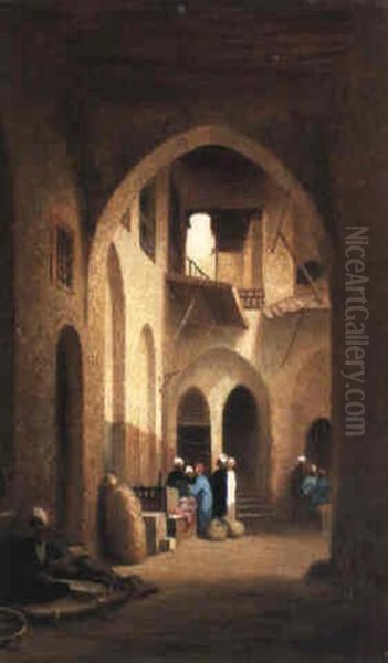 Bazaar In Cairo Oil Painting by Charles Theodore (Frere Bey) Frere