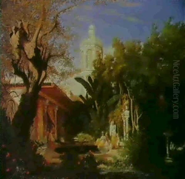 Piger Og Born I Harems-have Oil Painting by Charles Theodore Frere