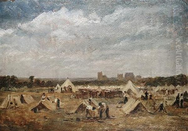 A Military Encampment Oil Painting by Pierre Edouard Frere