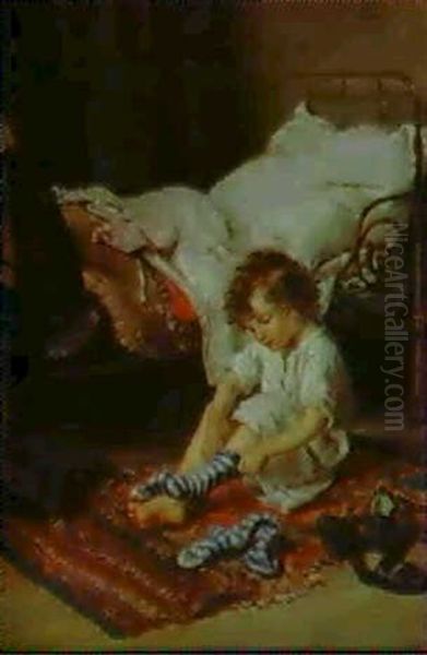 Getting Up Oil Painting by Pierre Edouard Frere