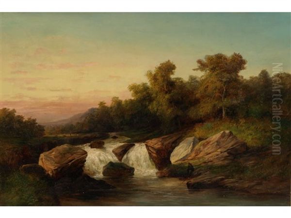 Waterfall Oil Painting by William Charles Anthony Frerichs