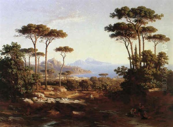 Blick Uber Massa Lubrense Auf Capri Oil Painting by Johann Jakob Frey