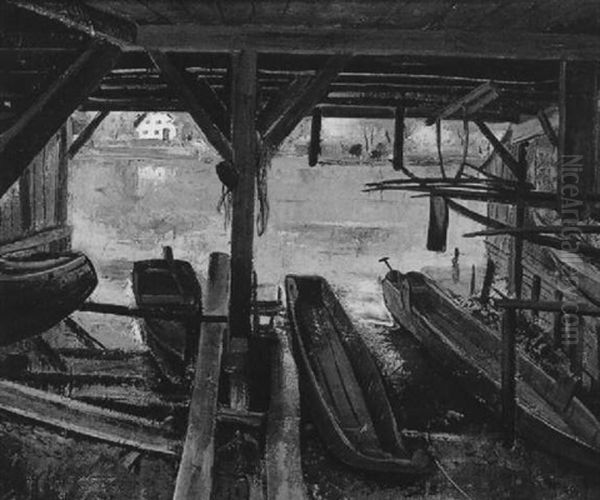 Bootshaus Am Mondsee Oil Painting by Max Frey