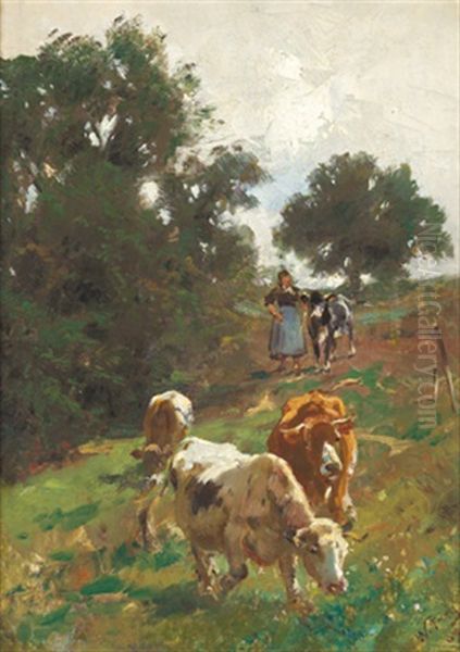 Kuhe Am Heimweg Oil Painting by Wilhelm Friedrich Frey