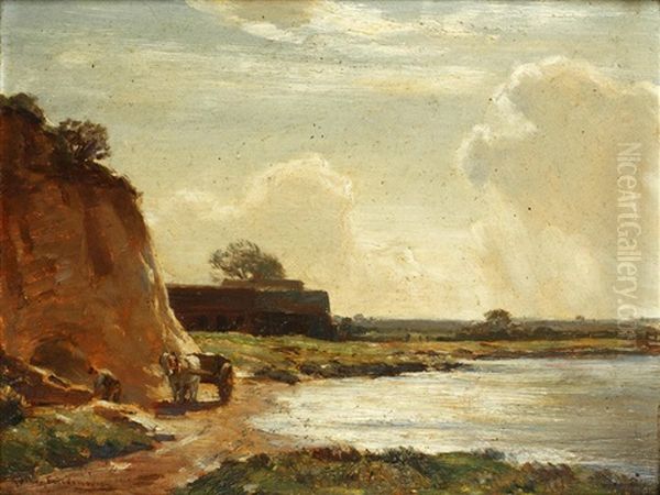 Horse Pulling A Cart By The Coast; And An Estuary (a Pair) Oil Painting by Arthur A. Friedenson