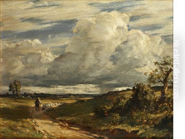 Shepherd And His Flock Oil Painting by Arthur A. Friedenson