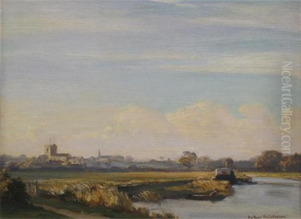 Wareham Church And River Oil Painting by Arthur A. Friedenson