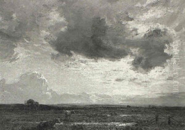 Cattle In An Extensive Landscape At Sunset Oil Painting by Arthur A. Friedenson