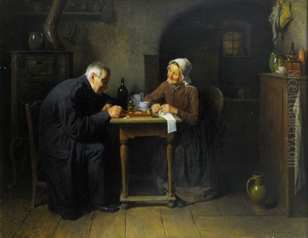 La Partie De Dames Oil Painting by Friedrich V. Malheim Friedlaender