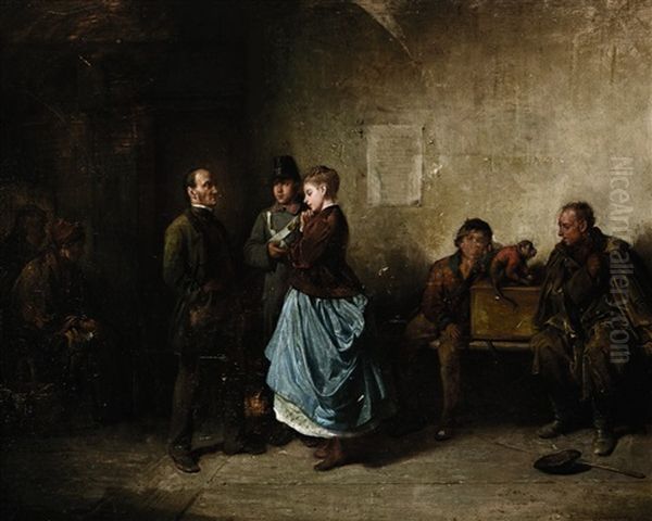 Schausteller Mit Affe In Einem Wartesaal Oil Painting by Friedrich Ritter von Malheim Friedlaender