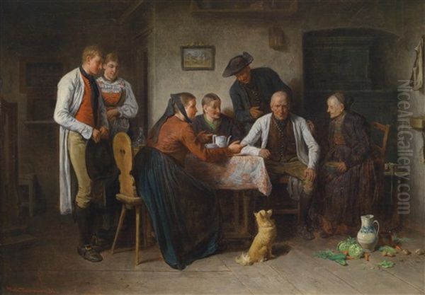 Besuch Des Brautwerbers Oil Painting by Friedrich Ritter von Malheim Friedlaender