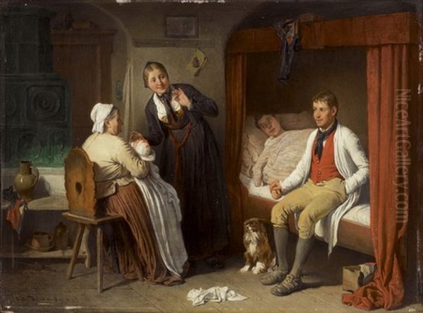 Besuch Bei Der Wochnerin Oil Painting by Friedrich Ritter von Malheim Friedlaender