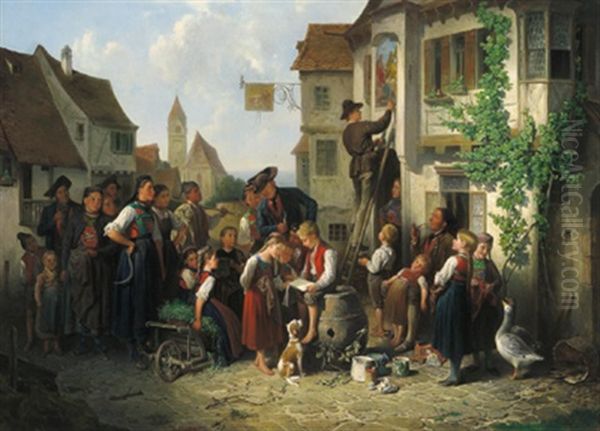 Der Maler Im Dorfe Oil Painting by Friedrich Ritter von Malheim Friedlaender