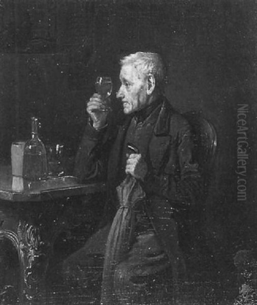 Man Mit Regenschirm Bei Der Weinprobe Oil Painting by Friedrich V. Malheim Friedlaender