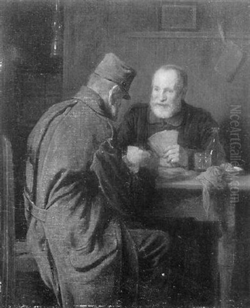 Kartenspielende K.u.k. Veteranen Am Tisch In Einem Cafehaus Oil Painting by Friedrich V. Malheim Friedlaender