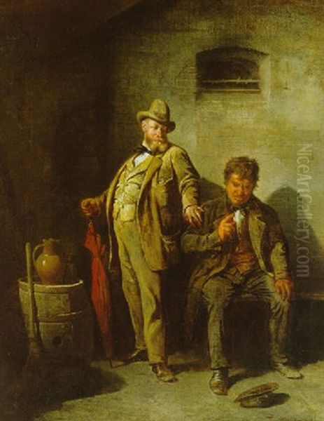 Ernstes Gesprach Oil Painting by Friedrich V. Malheim Friedlaender