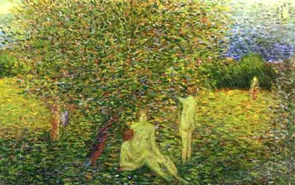 Nymphs In A Garden Oil Painting by Arnold Friedman