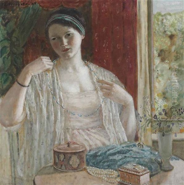 Girl With Necklace Oil Painting by Frederick Carl Frieseke