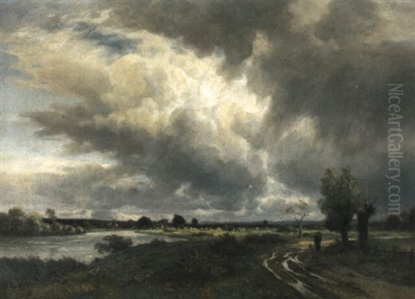 Weite Flusslandschaft Mit Aufziehendem Gewitter Oil Painting by Otto Froelicher