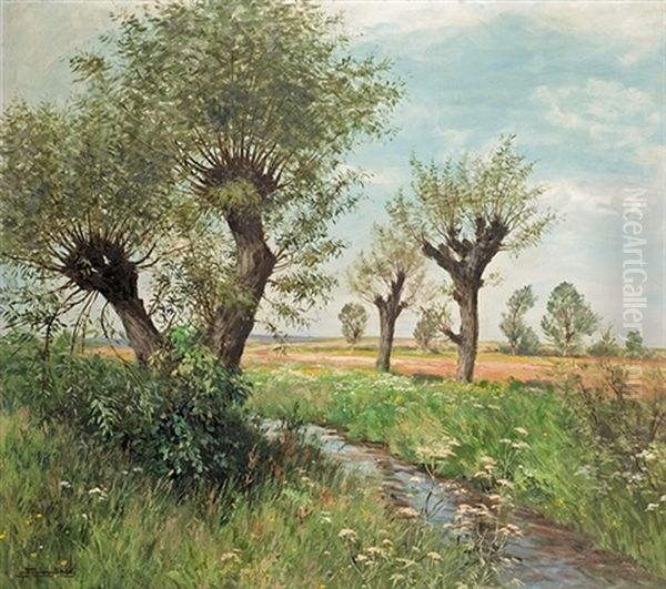 Willows Over The Stream Oil Painting by Ernst Frommhold