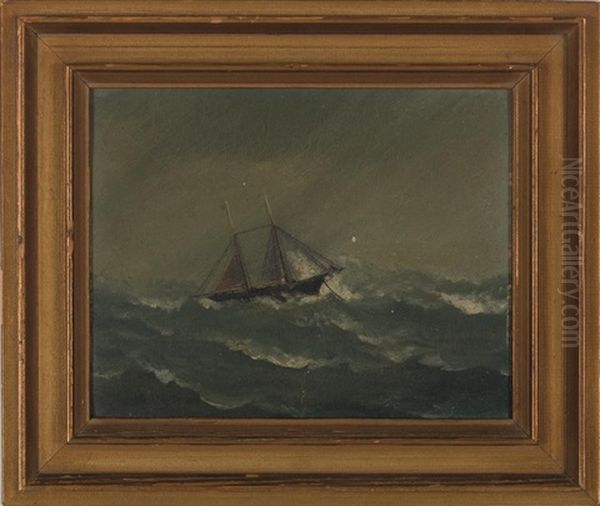 Gale Of 1846: Two-masted Schooner In Rough Seas Oil Painting by John Orne Johnson Frost