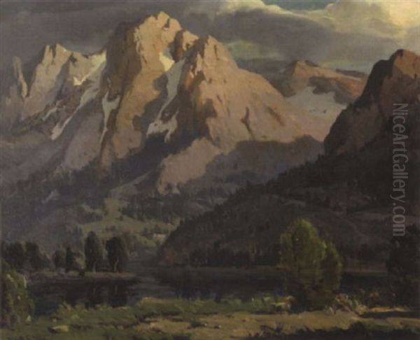 A Mountain Landscape With A Lake In The Foreground Oil Painting by Fitch Burt Fulton