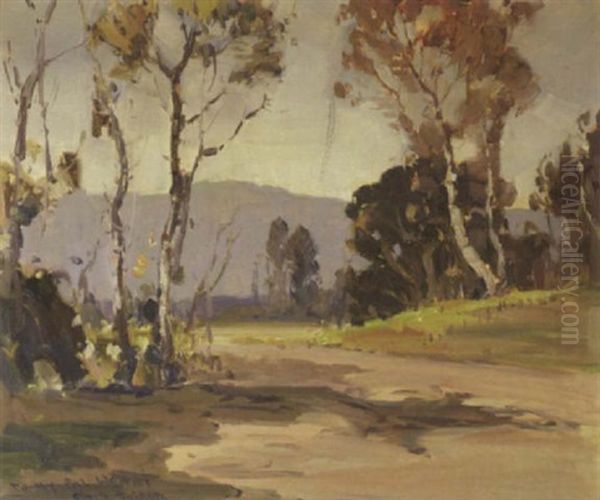 Trees In A Landscape On A Cloudy Day Oil Painting by Fitch Burt Fulton