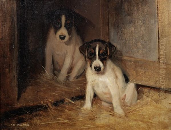 Two Jack Russell Puppies Oil Painting by Samuel Fulton