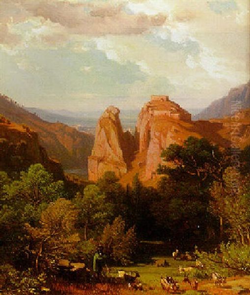 Sudlandische Gebirgslandschaft An Einem Sommertag Oil Painting by Heinrich Funk