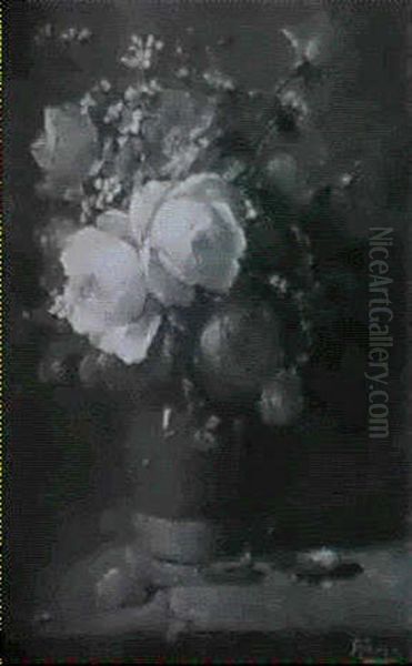 Still Life With Red Roses Oil Painting by Bernard Anton Funke-Kupper