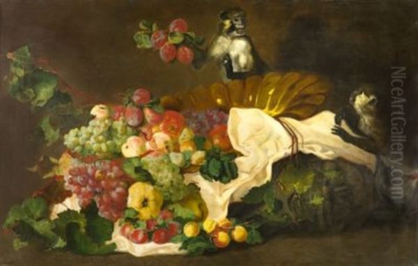 Stillleben Mit Fruchten Und Kapuzineraffchen Oil Painting by Jan Fyt