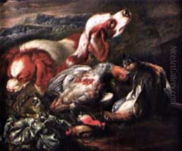 Nature Morte De Chasse Aux Chiens Et Aux Oiseaux Oil Painting by Jan Fyt