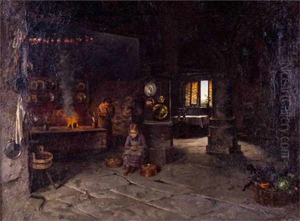 Tiroler Stube Oil Painting by Alois Gabl
