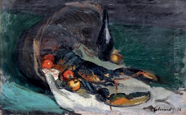 Nature Morte Aux Fruits, Homard Et Cuivre Oil Painting by Josue Gaboriaud