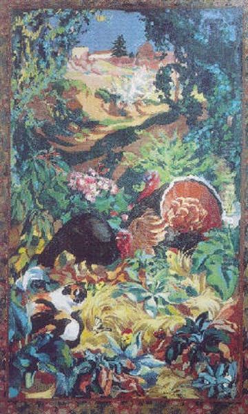 Animaux Sur Fond De Paysage Oil Painting by Josue Gaboriaud