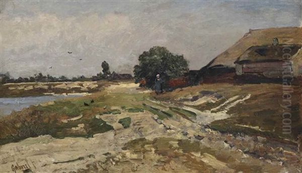 A Landscape With A Woman Near A Farm Oil Painting by Paul Joseph Constantine Gabriel