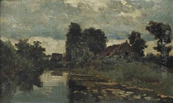 A Polder Landscape With A Farm Oil Painting by Paul Joseph Constantin Gabriel