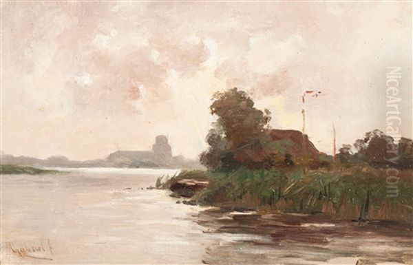 The Confluence Of Meuse And Waal Rivers, Woudrichem Oil Painting by Paul Joseph Constantine Gabriel