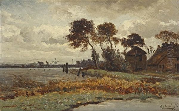 A Farm Along A Waterway In Autumn Oil Painting by Paul Joseph Constantin Gabriel