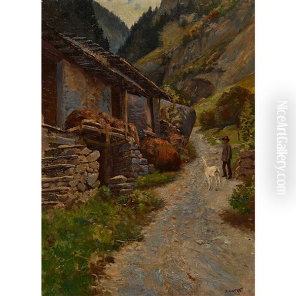 Les Cases, Valais Oil Painting by Jules Gachet