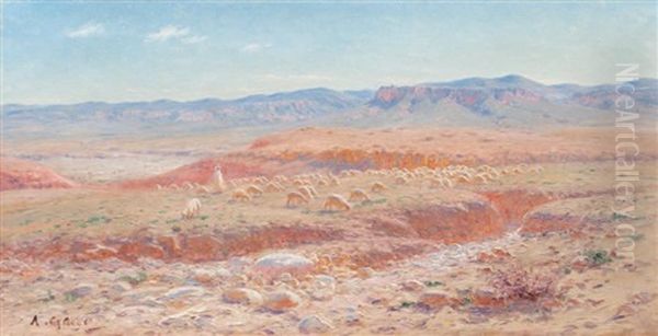 Paturage Dans La Campagne Algerienne Oil Painting by Antoine Gadan