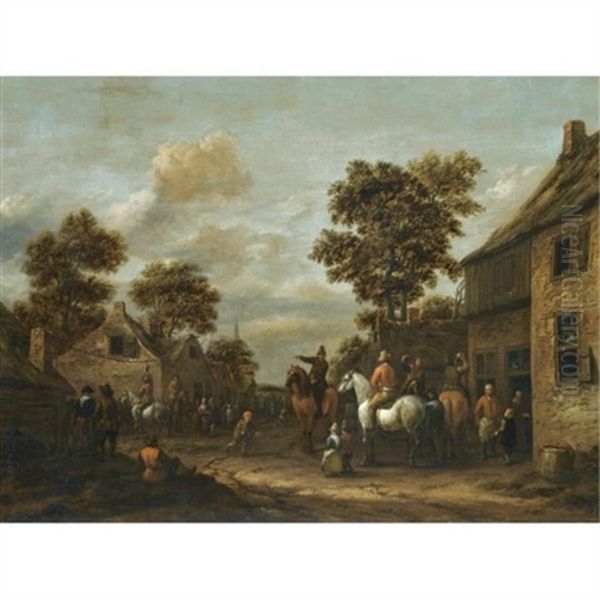 A Village Scene With Cavaliers And Other Figures Before A Tavern Oil Painting by Barend Gael