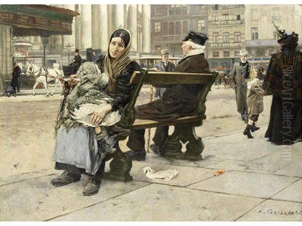 Un Banc Au Boulevard Anspach Oil Painting by Franz (Bernard) Gailliard