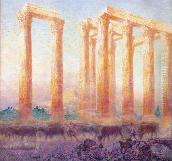 The Temple Of Olympeus Zeus, Athens Oil Painting by Franz (Bernard) Gailliard