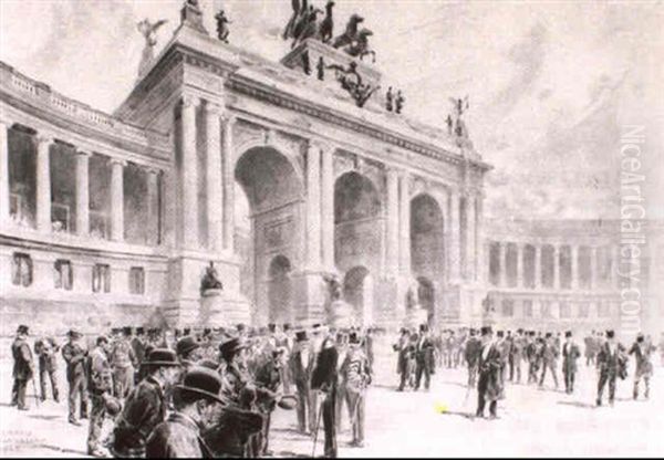 Inhuldiging Van De Eeuwfeestpaleizen Te Brussels Oil Painting by Franz (Bernard) Gailliard