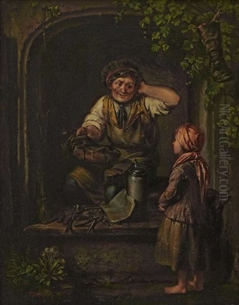 Kleines Madchen Zu Besuch Beim Schuhmacher Oil Painting by Jakob Emanuel Gaisser