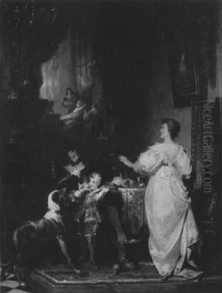 Familienszene In Einem Interieur Der Van Dyck-epoche Oil Painting by Jakob Emanuel Gaisser