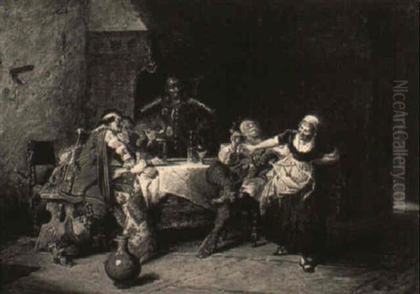 A Revelry Oil Painting by Jakob Emanuel Gaisser